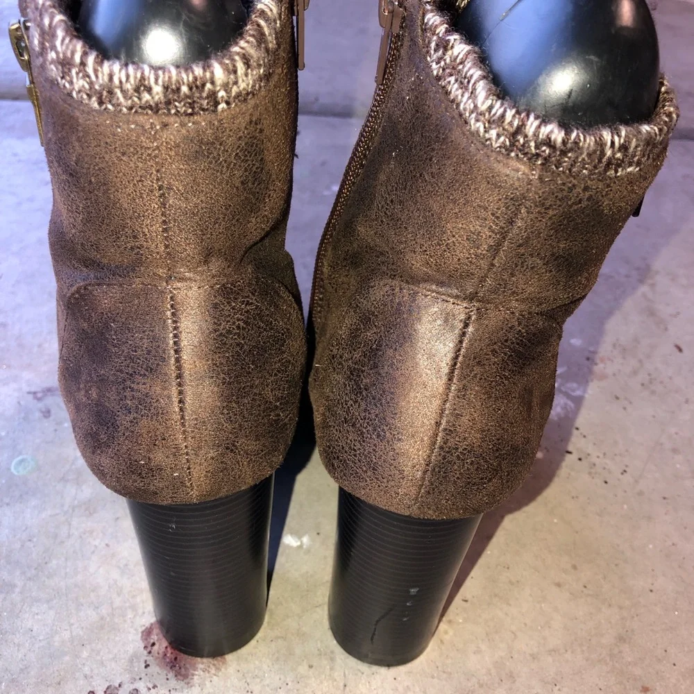 JustFab Brown Ankle Booties with Side Zipper